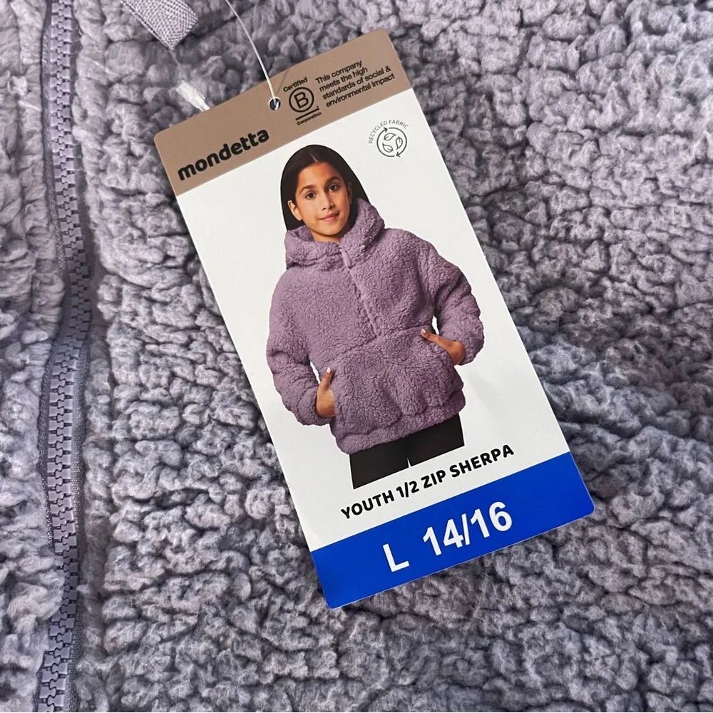 Girls Mondetta Purple Youth Sherpa Jacket 1/2 Zip Winter Cozy Quarter 1/4 Zip